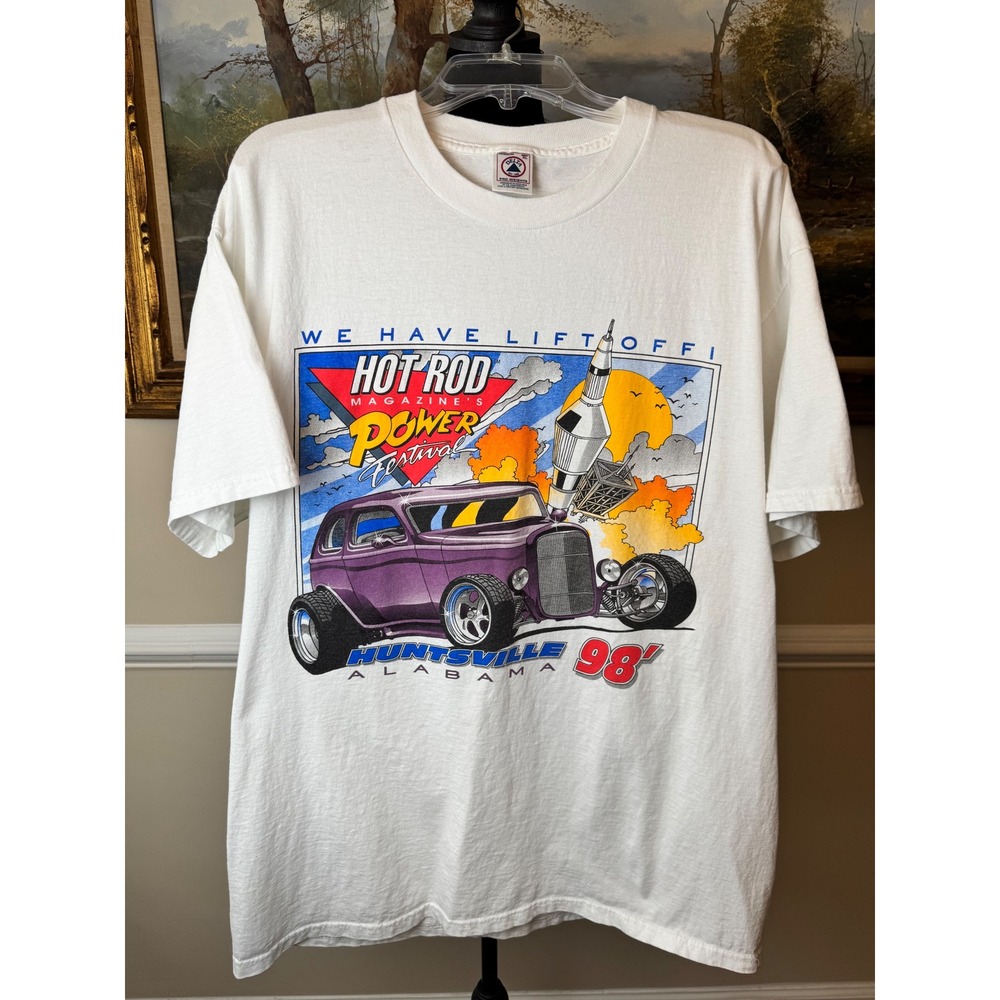 Vintage 1998 Hot Rod Magazine Power Festival T Shirt XL White Delta Pro Weight